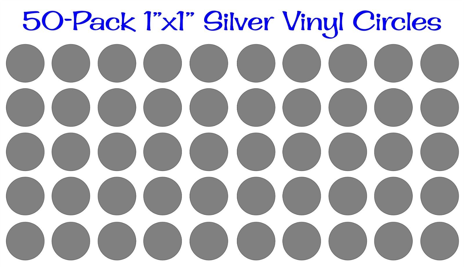 50 pack – 1″x1″ Round Silver Vinyl Stickers / Decals Circles Polka Dots Die Cut