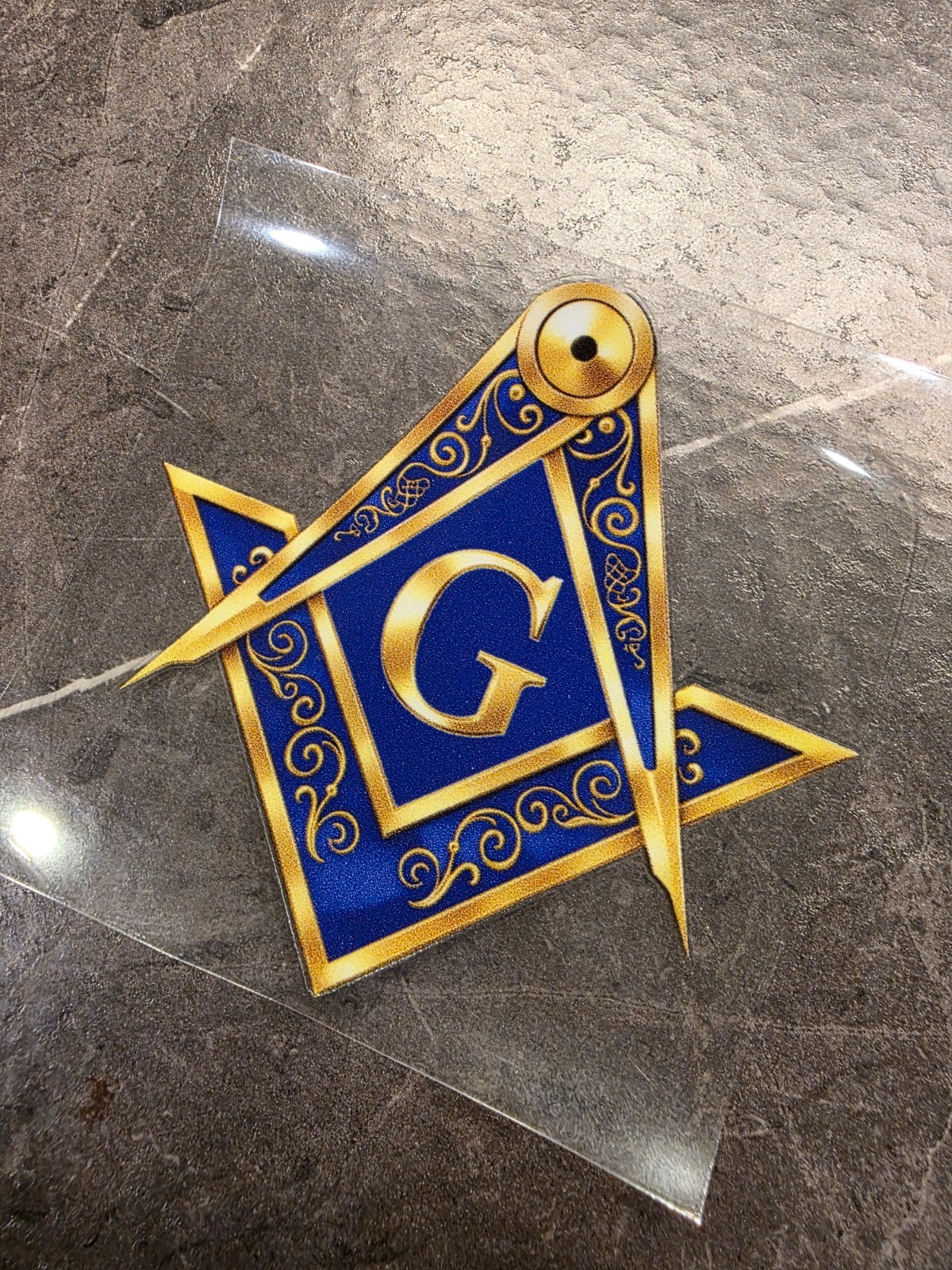 Masonic Square & Compass Decal | Freemason G Symbol UV DTF Sticker Gold Blue