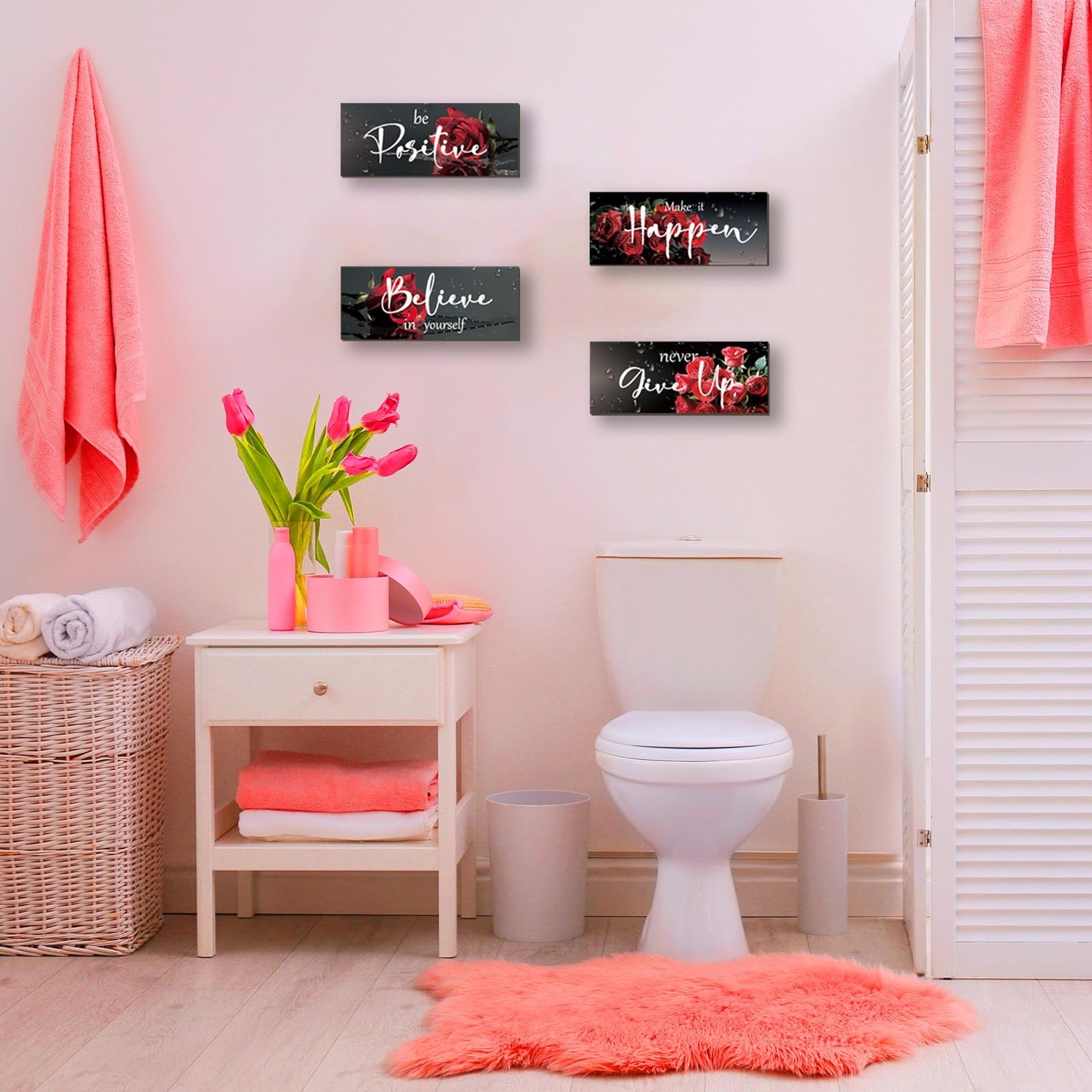 4 Piece Red Wall Decor Set Inspirational Red Black Decor for Bedroom Bathroom…