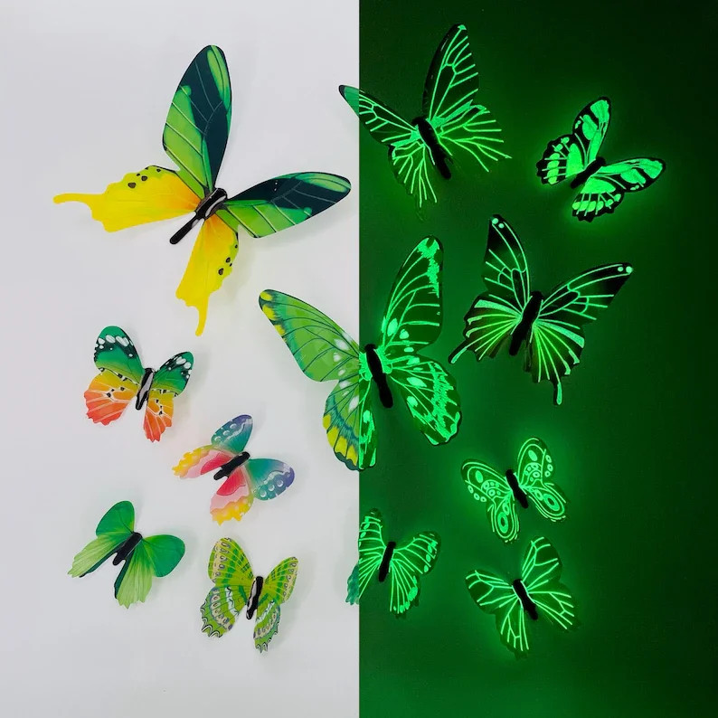 New 12Pcs 3D Luminous Butterfly Wall Sticker DIY Home Decor Modern Art