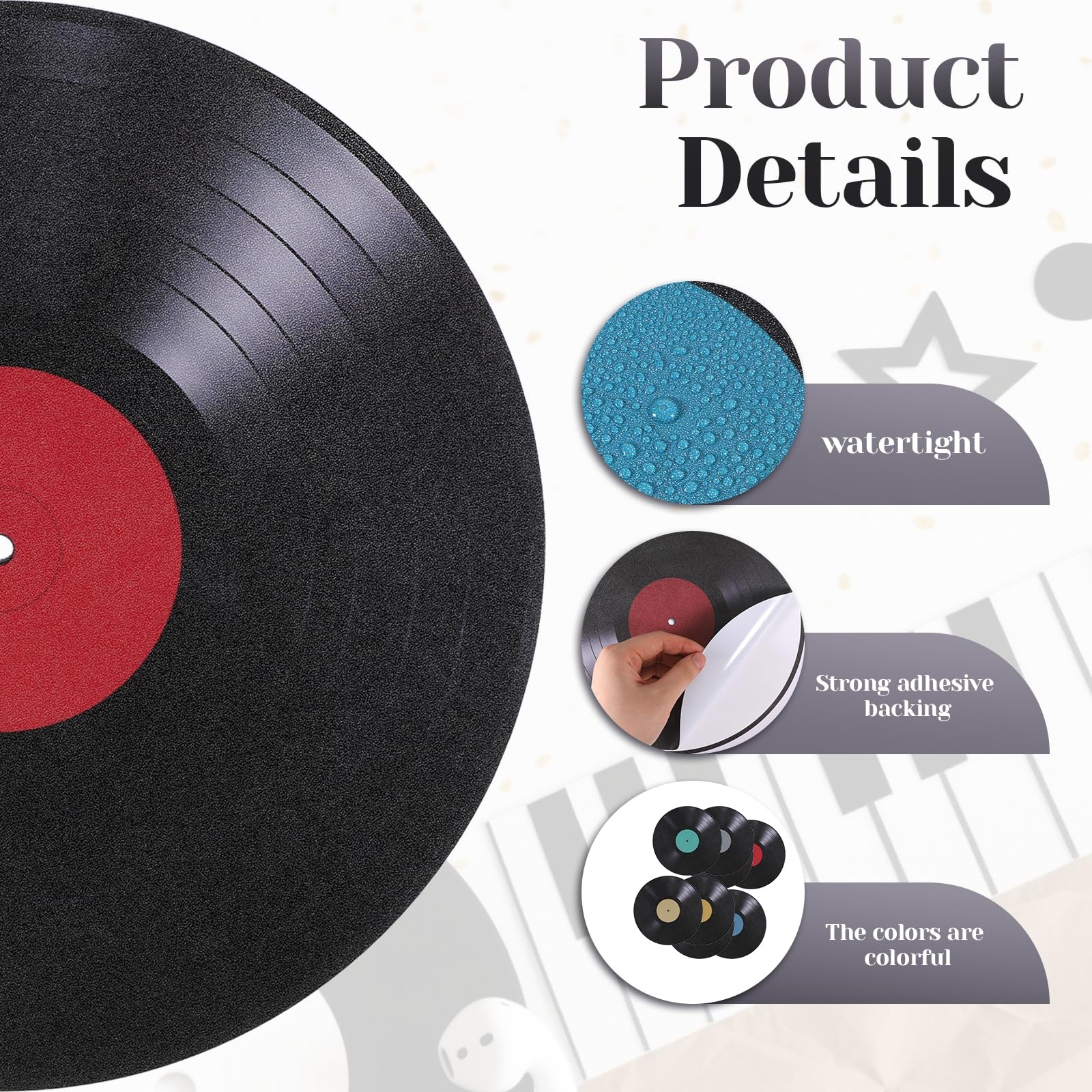 8 Pcs Vinyl Record Wall Decals – 9″ Flat Stickers for Wall Decor, Wall Decals…