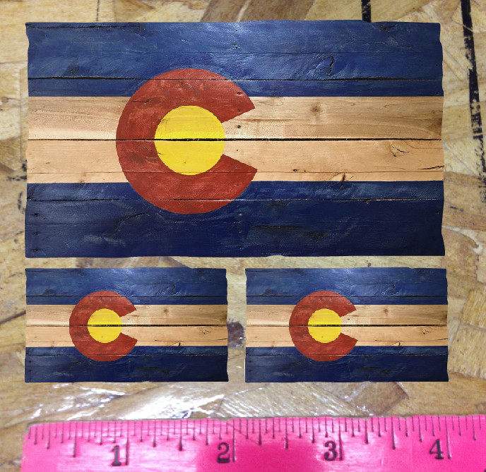 CO Colorado State Flag Aged Distressed Wood Slat sticker decal – 3 for 1 – 4″