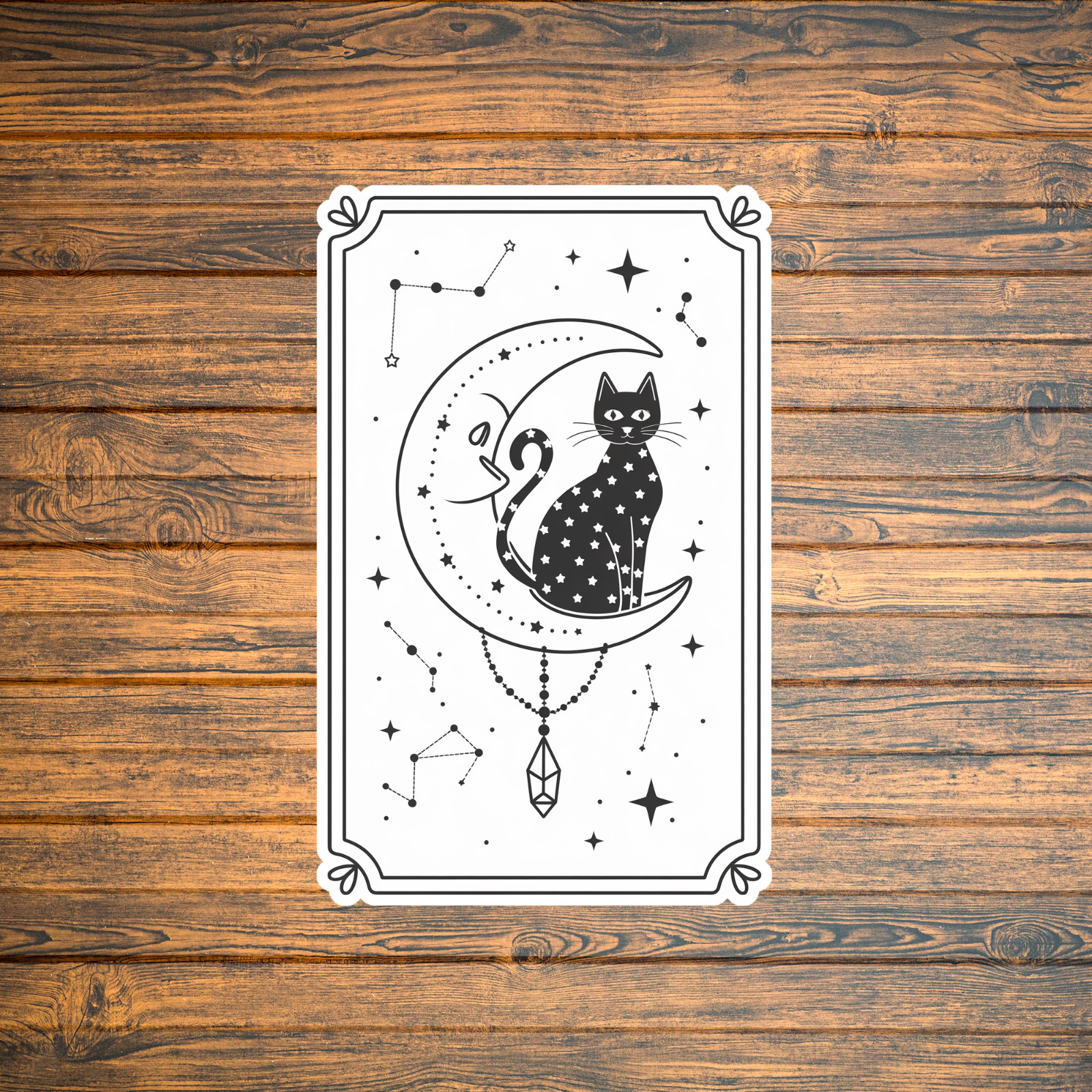 Mystical Cat Moon Stars Celestial Vinyl Sticker Decal Witchy Decor #2302