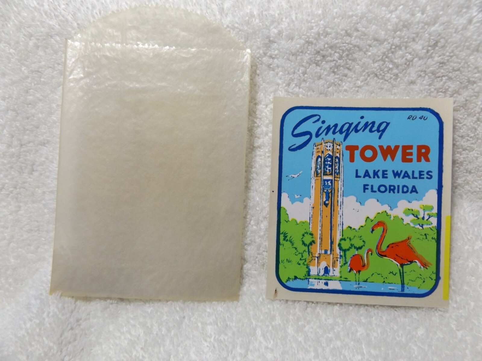 SINGING TOWER “Lake Wales Florida” Vintage 1960s Decal in original sleeve