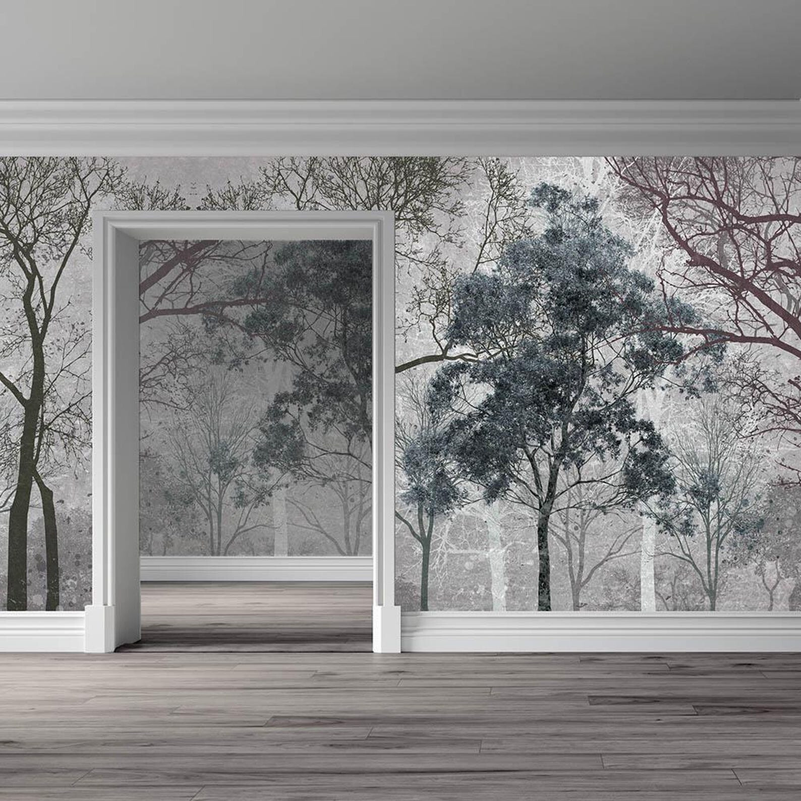 Forest Wallpaper, Winter Trees Wall Mural, Decal. Self-adhesive