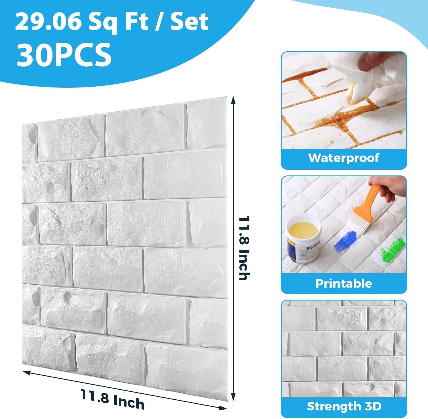 Self-Adhesive 3D White Brick Wall Panels – 29.06 sq ft for Easy Modern Decor