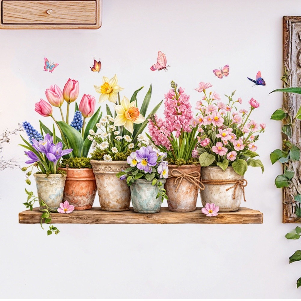 Tulip Themed Wall Decals PVC Material Waterproof for Kitchen Bedroom Decor