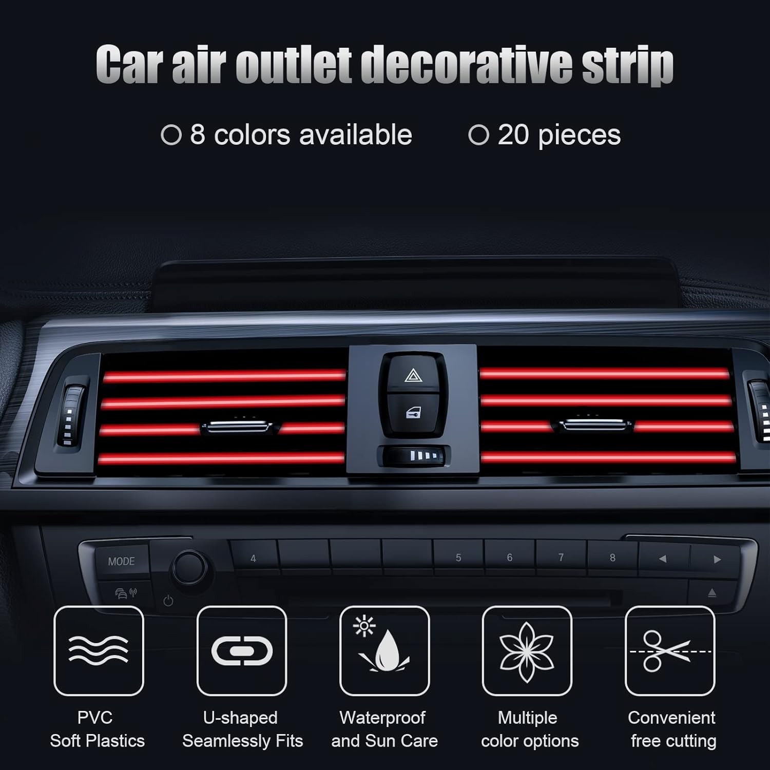 20 Pieces Universal Car Air Vent Trim Strip Red