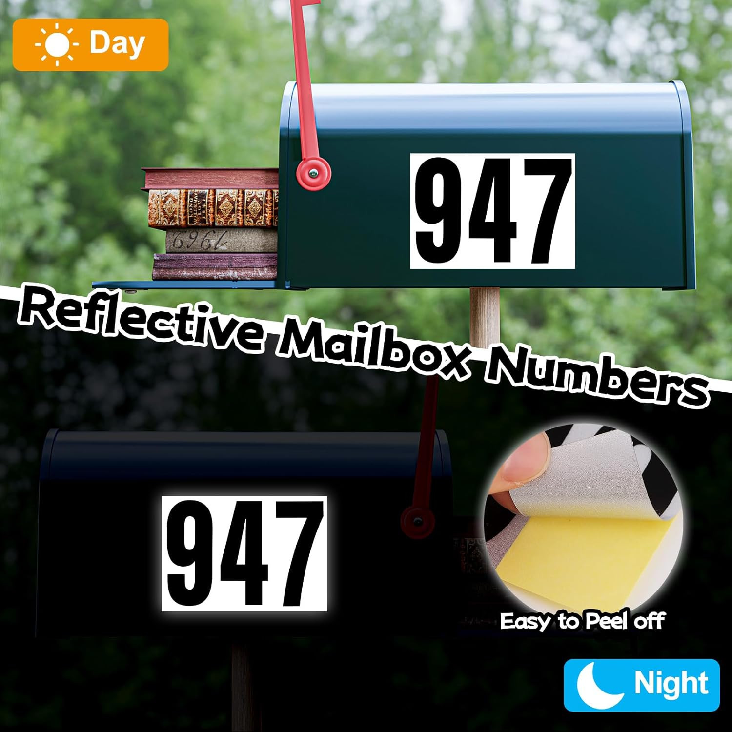 Reflective Number Stickers, 4 Sets 4 Inch Vinyl Waterproof Black Mailbox Numbers