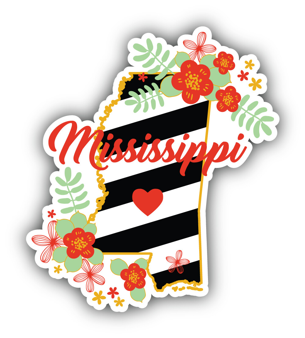 Mississippi USA State Map Floral Vinyl Sticker Car Bumper Decal