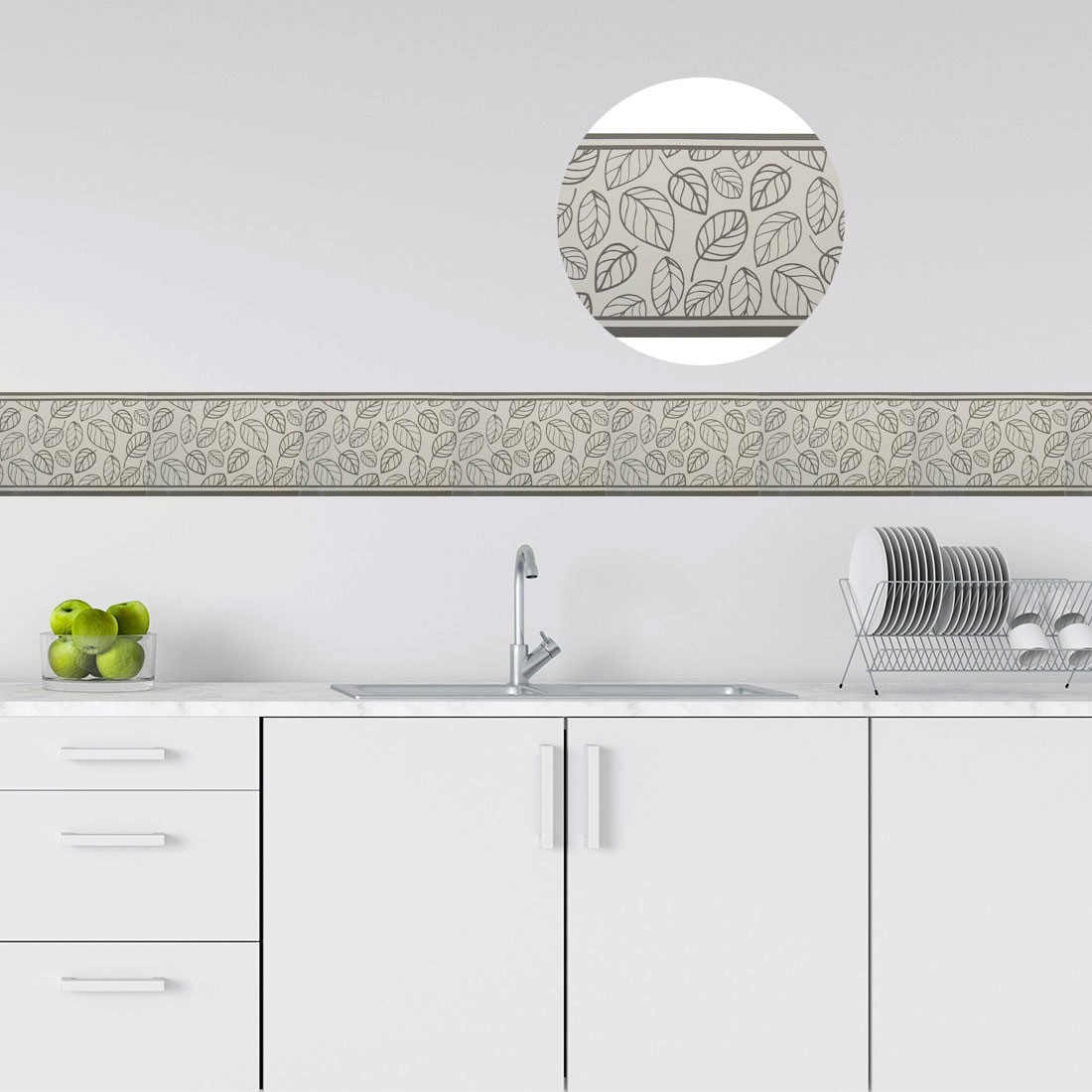 Wall Paper Border Self Stick PVC Gray Black Leaves Pattern Wall Window Decor