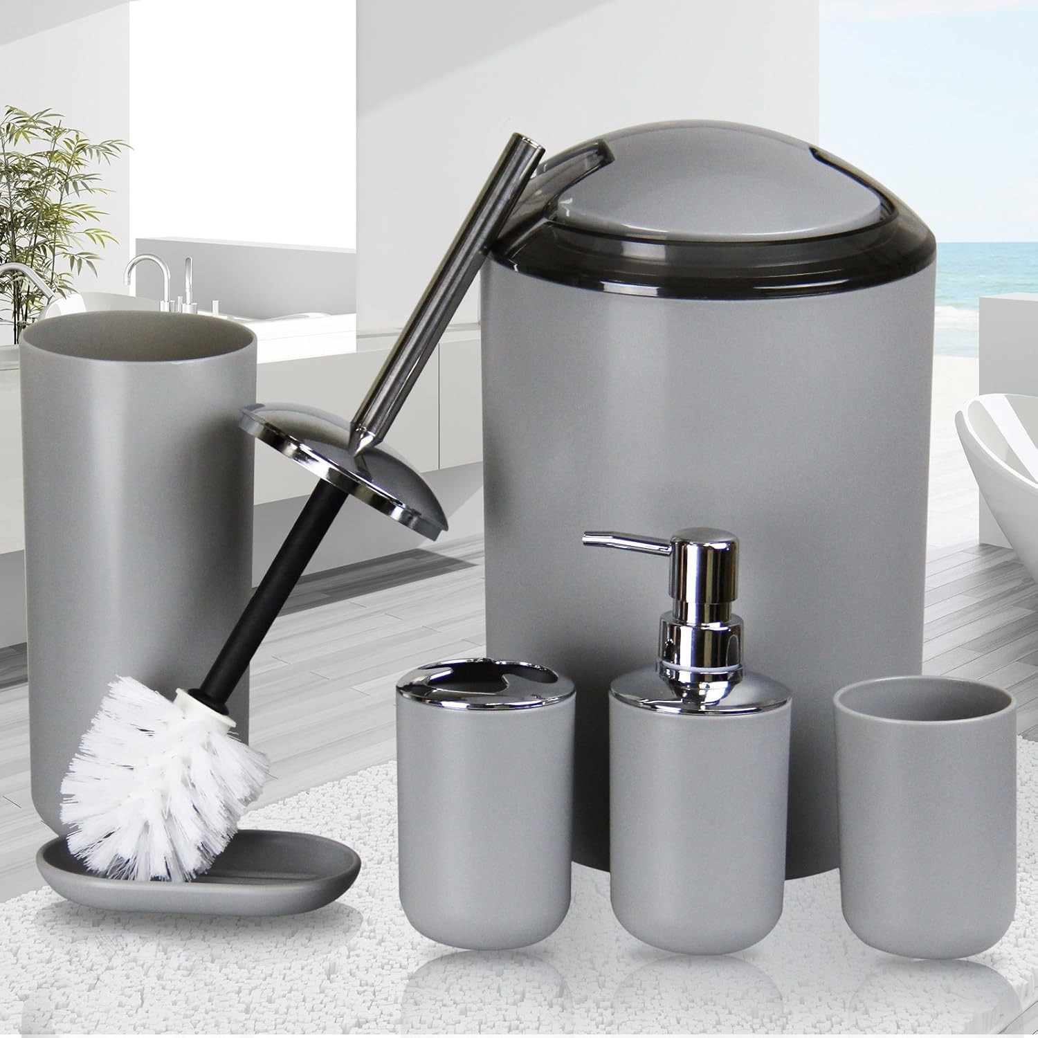 Bathroom Accessories Set,Grey Set,7 7 Pcs Set, Grey
