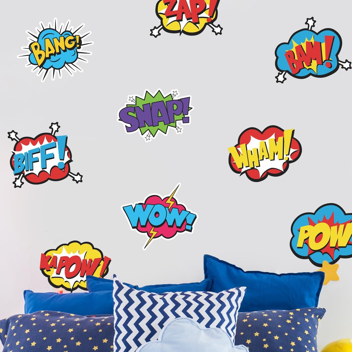 Superhero Comic Words Wall Decals – 12 Pack Action Sound Effects Stickers Pee…