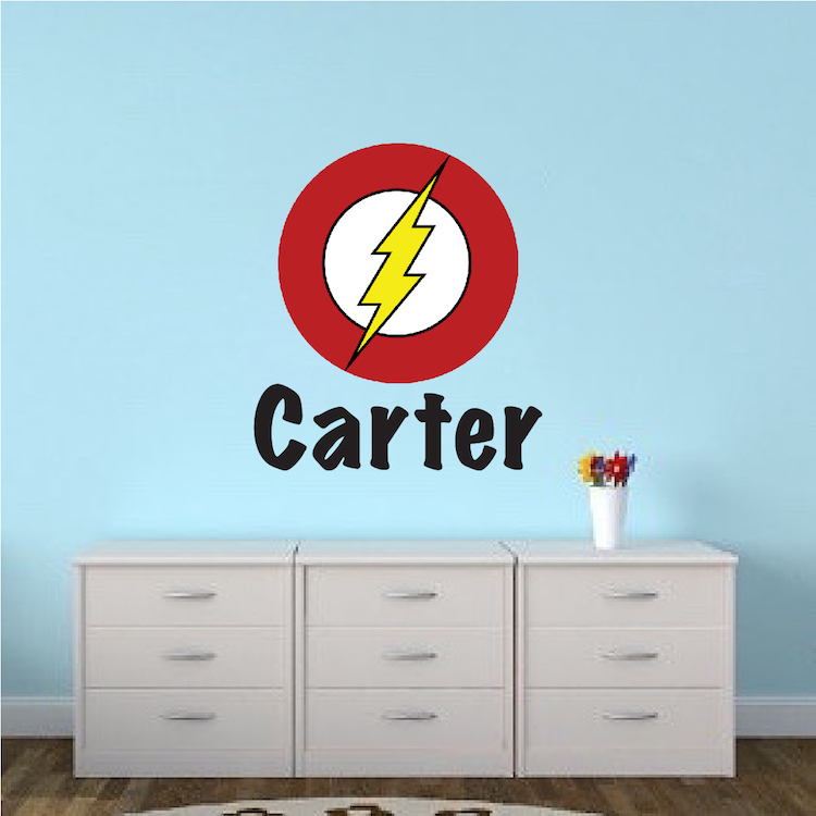 Flash Superhero Name Wall Decal DC Comic Decals Justice League Kids Wall, e27