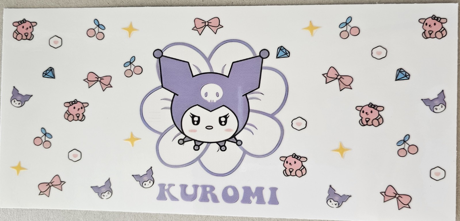 Hello Kitty Kuromi On White Flower UV DTF cup transfer wraps