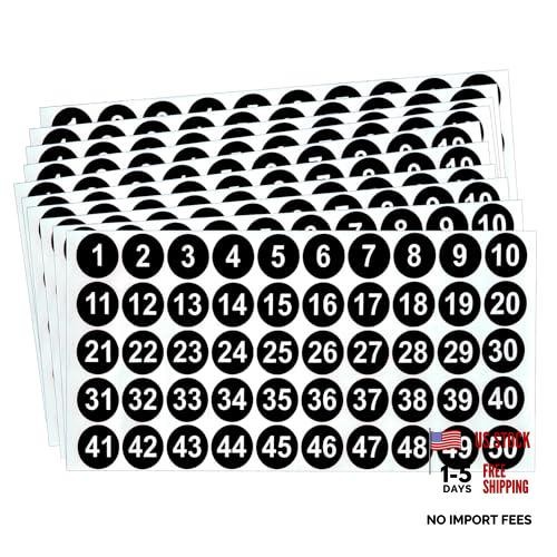 Number Stickers – Consecutive Number Stickers 1-50 – 10 Sheets Round Black