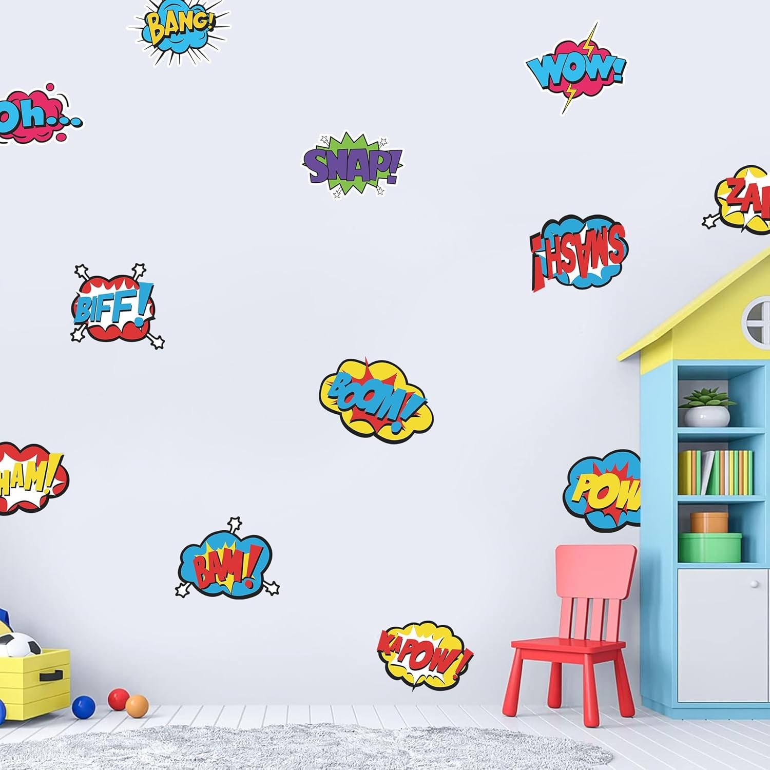 Superhero Comic Words Wall Decals – 12 Pack Action Sound Effects Stickers Pee…