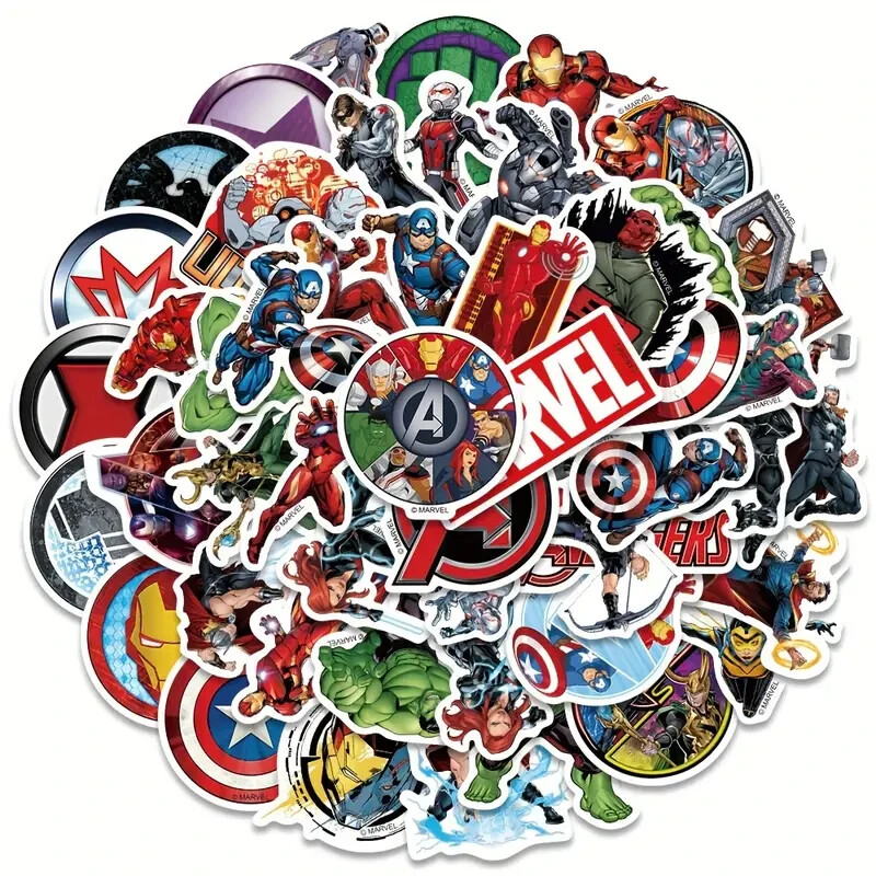 50pc MARVEL SUPERHEROES BATMAN SUPERMAN SPIDERMAN Vinyl Stickers, Great Colors