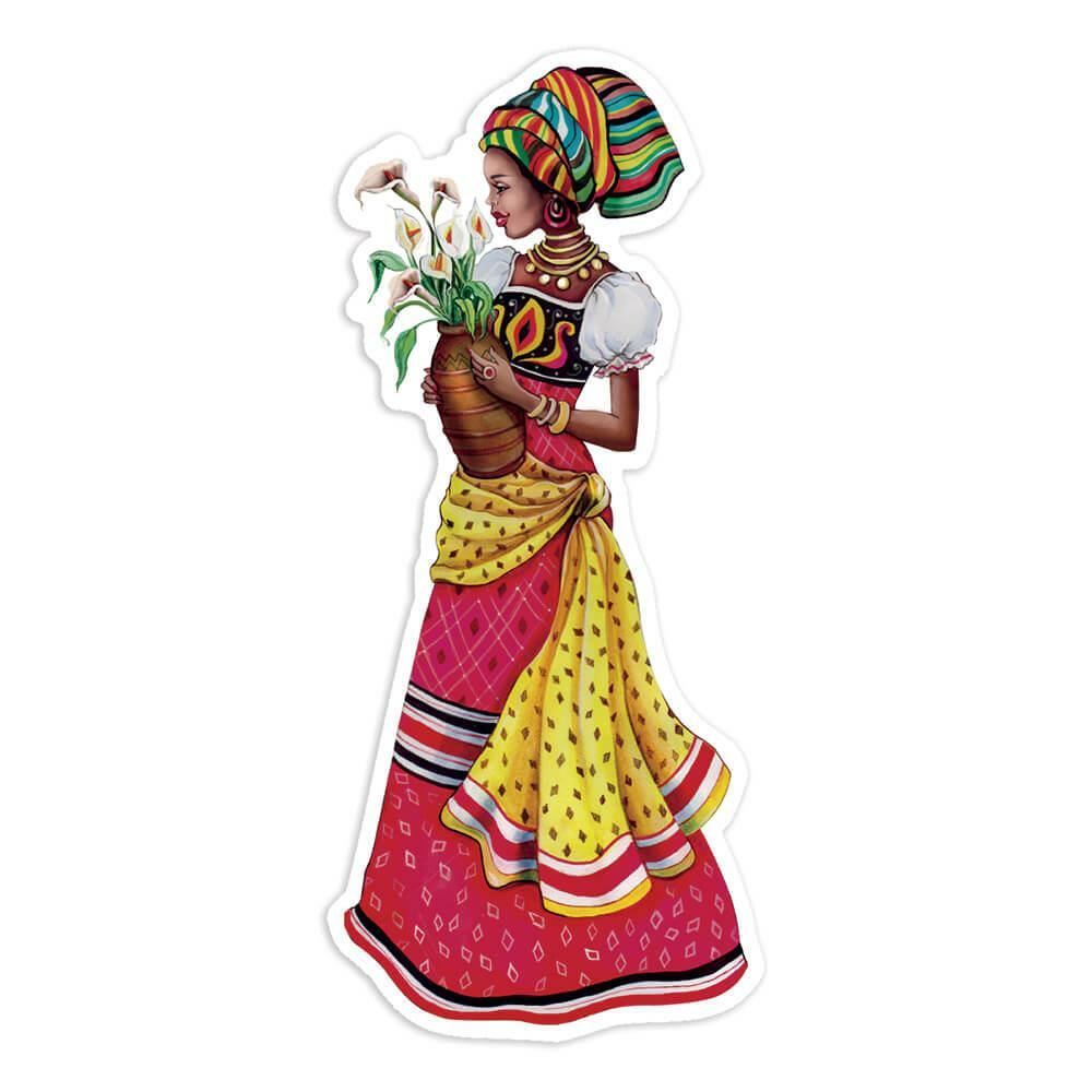 Gift Sticker : African Woman Vase Flowers Ethnic Art Black Culture Ethno