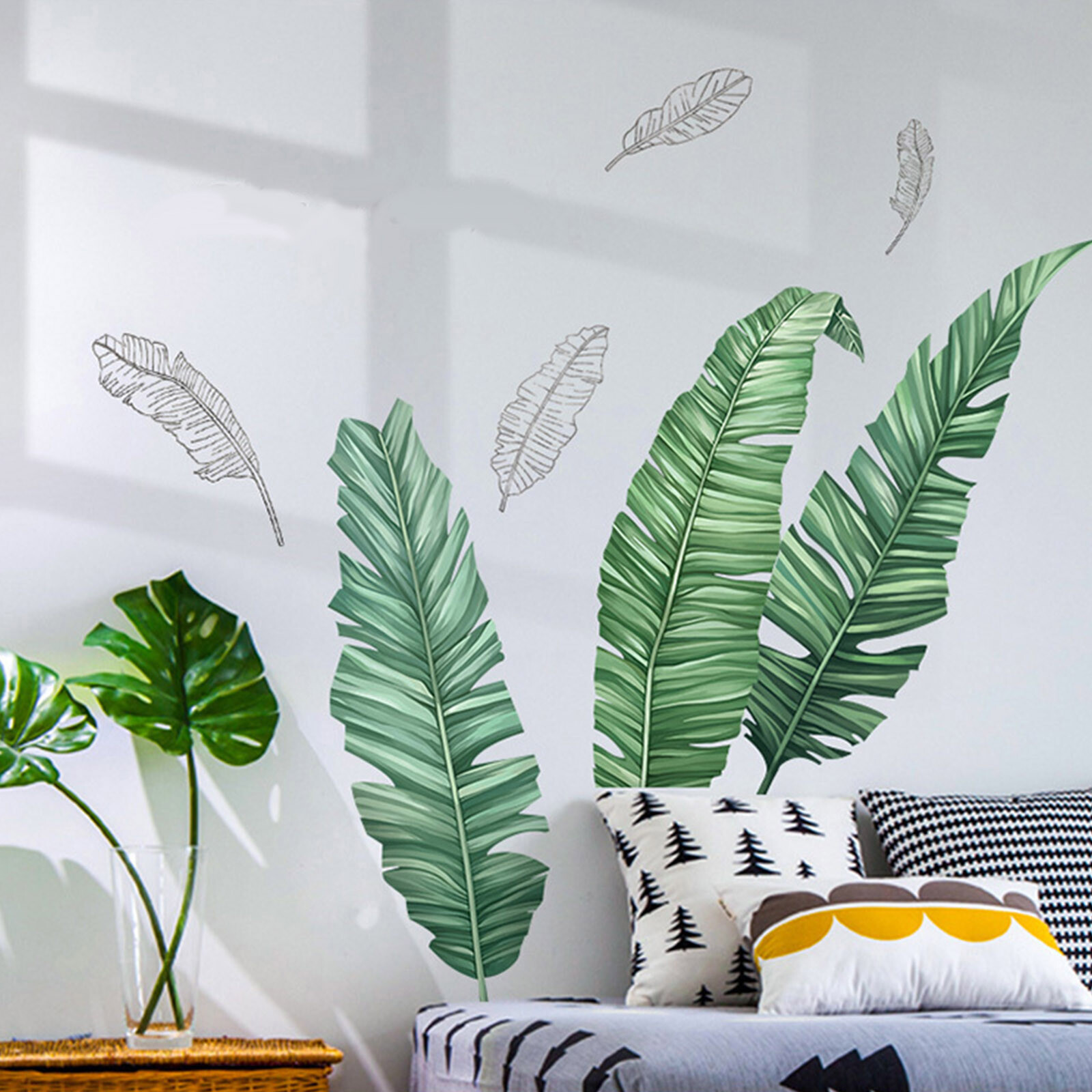 Green Tropical Banana Leaves WALL STICKER Hanging Leaves Removable PVC Home