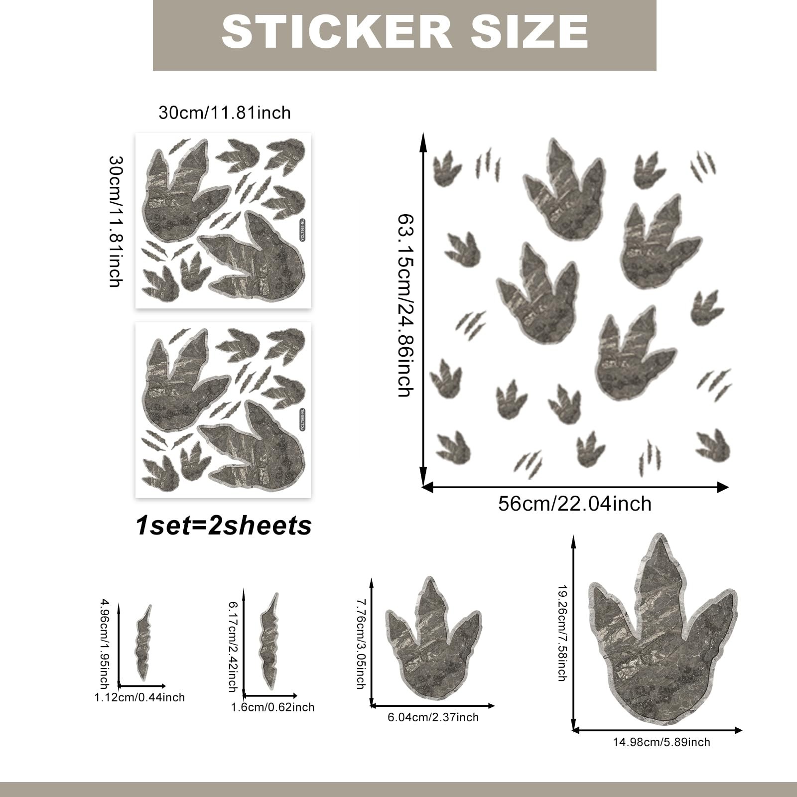 Glow in The Dark Dinosaur Footprint Wall Stickers, 2 Sheets Fossil Pattern De…