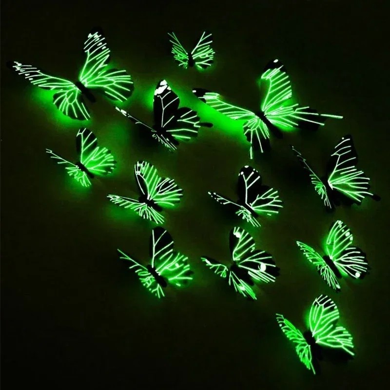 12PCS 3D Luminous Butterfly Wall Stickers DIY Home Decor Modern Art Gift