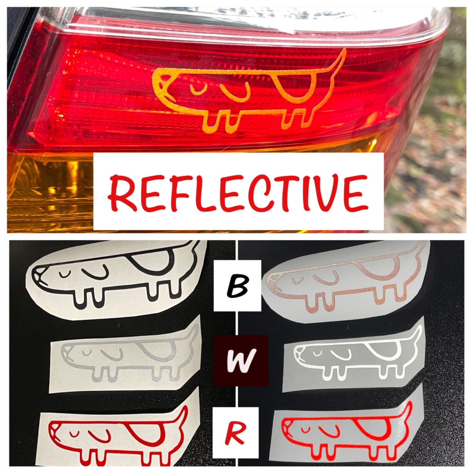 Long Dog REFLECTIVE Decal Sticker For Car Window, Water Bottle, Laptop, Helmet