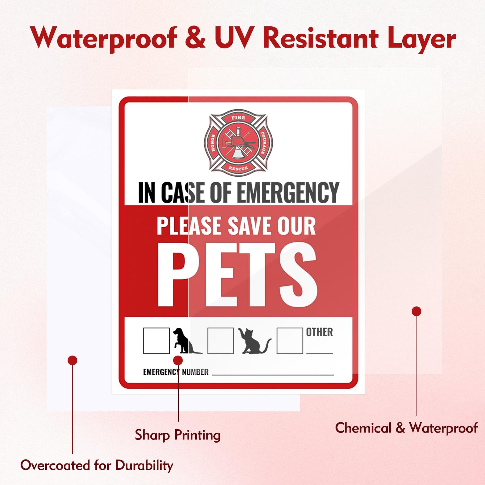 12Pcs Pets Inside Fire Rescue Sticker – 12x10cm Pet Alert Safety Decal for Do…