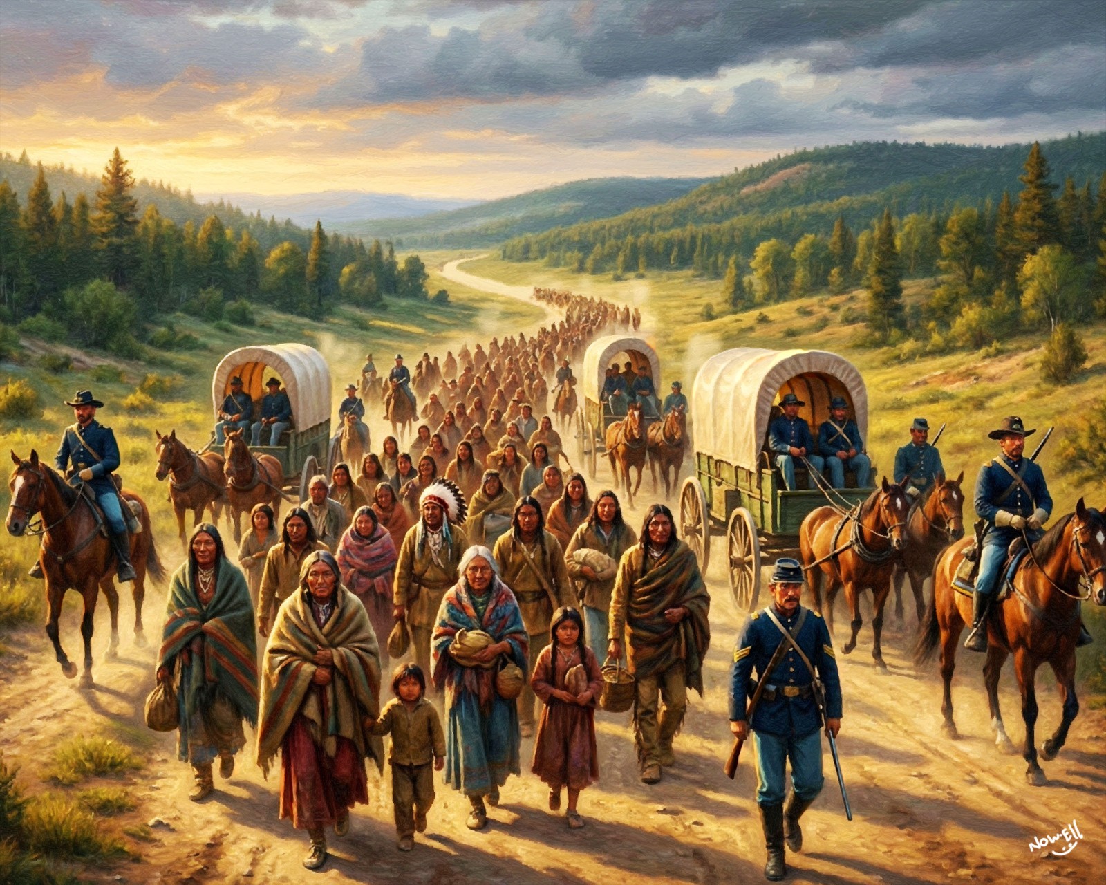Trail Of Tears Native American Indian Art Historic Oil Painting Western Art #2