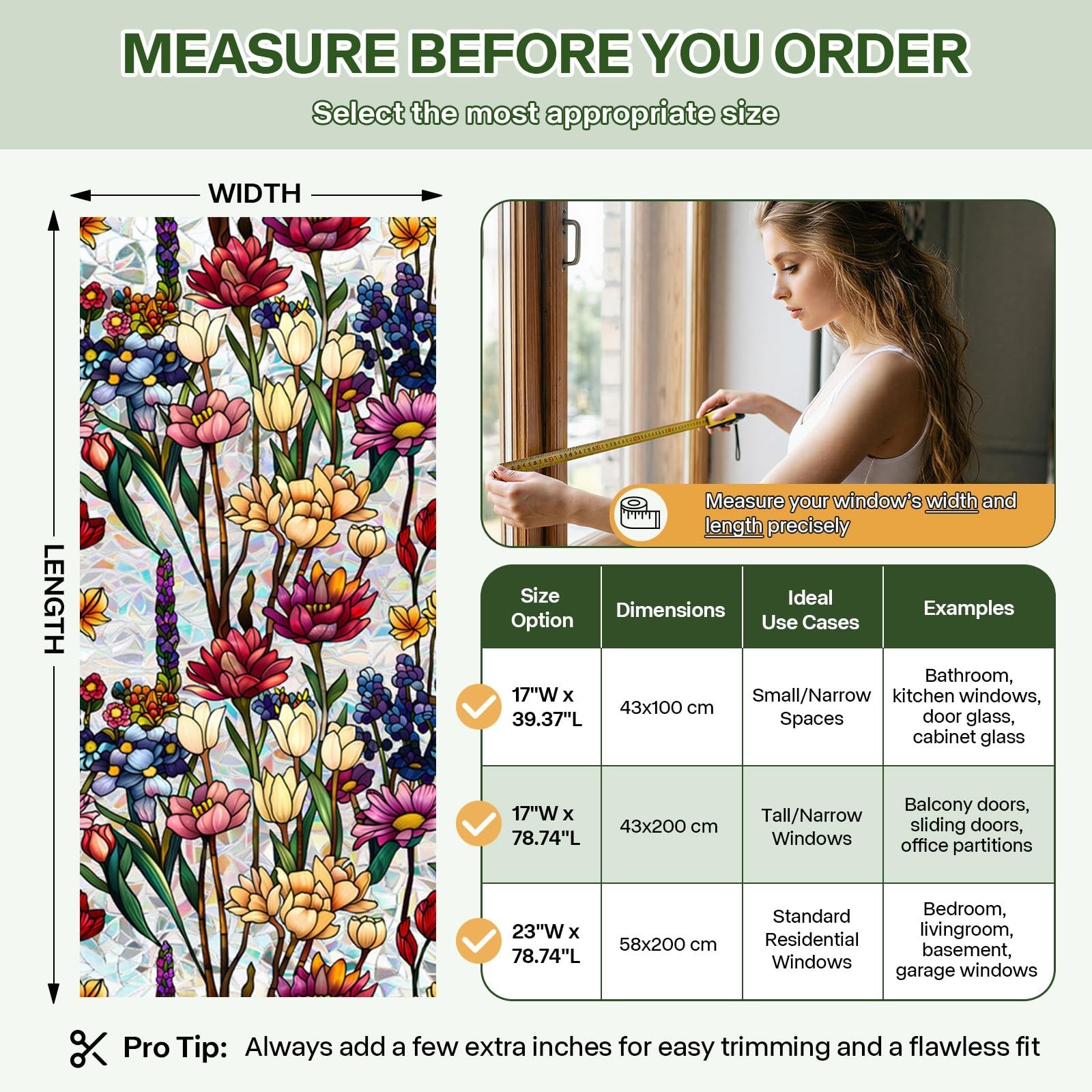 Stained Glass Window Film UV Resistant Window Privacy Film Colorful Flowers P…