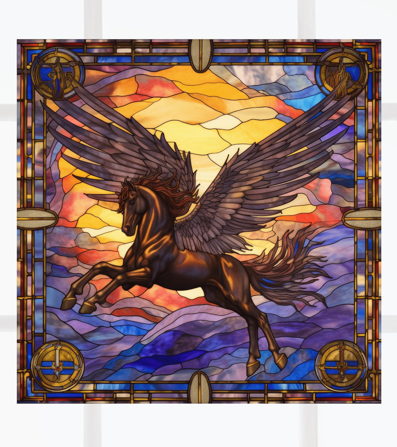 Pegasus Horse Faux Stained-Glass WINDOW CLING Size 8″ Vinyl