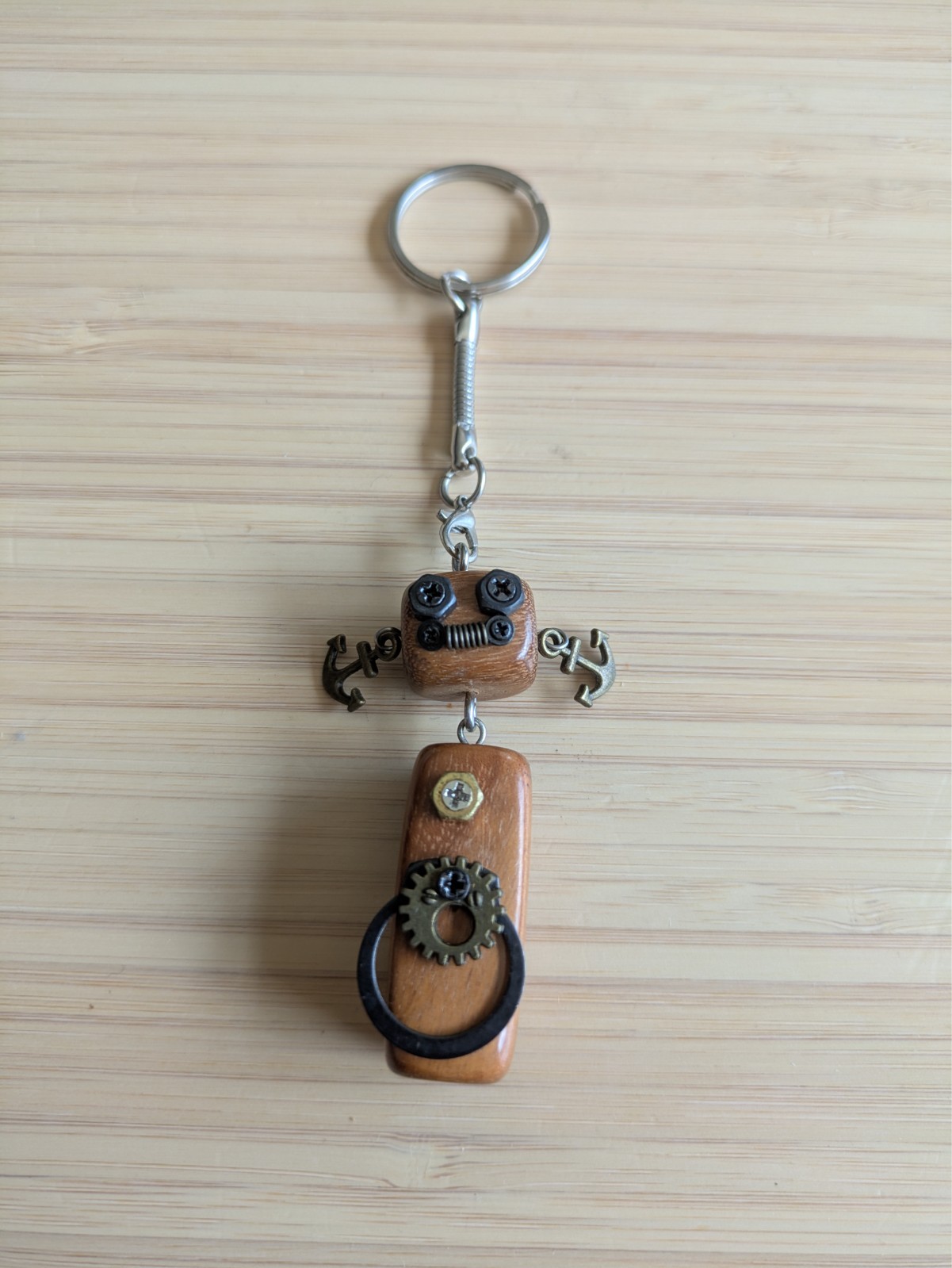 Handcrafted Wooden Mechanical Robot Car Rearview Mirror Accessory; Desk Decor