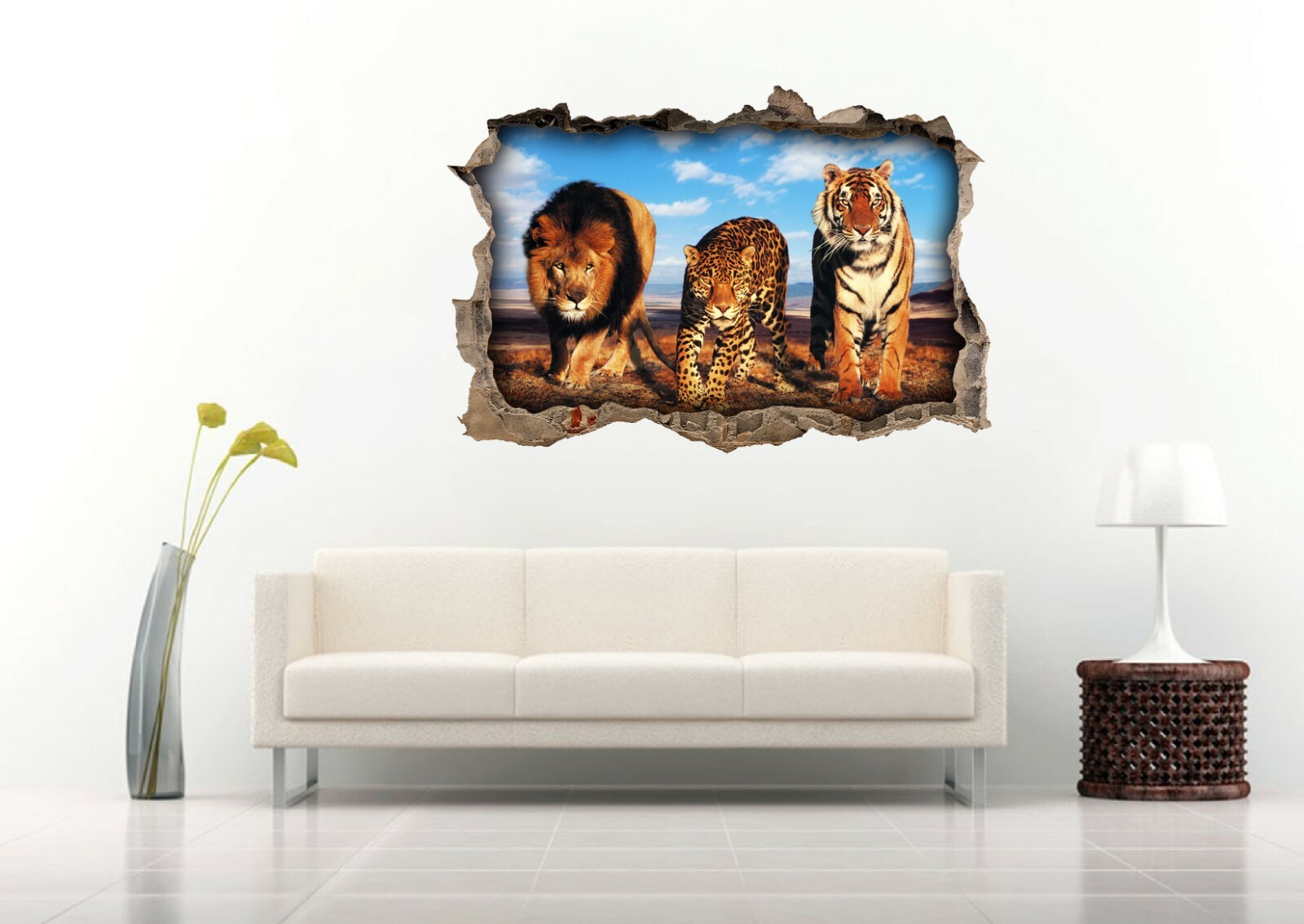 African Wild Cats Lion Leopard Tiger 3D Wall Sticker Vinyl Decal Art Decor Mural