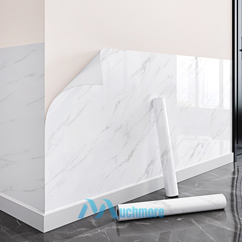 10ft Glossy White Marble Wallpaper Self Adhesive PVC Waterproof Countertop Paper