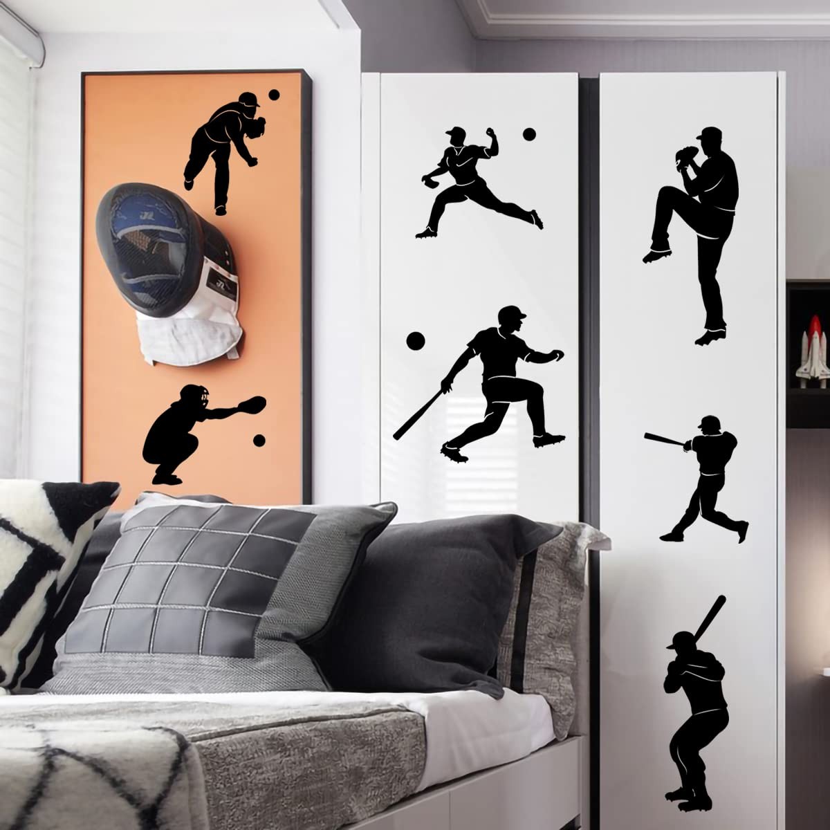 Removable Baseball Player Silhouette Wall Decals Baseball Sports Wall Sticker…