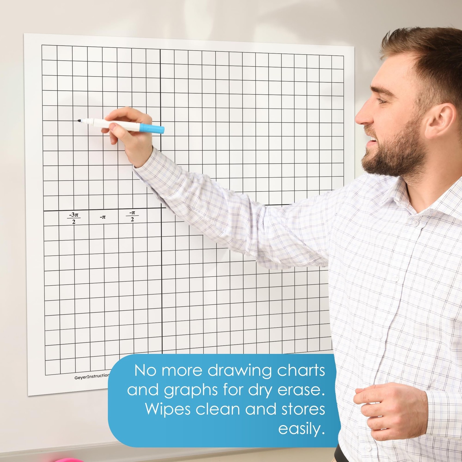 Geyer Instructional Products – Dry Erase Radian Graph Magnet Whiteboard, Labe…