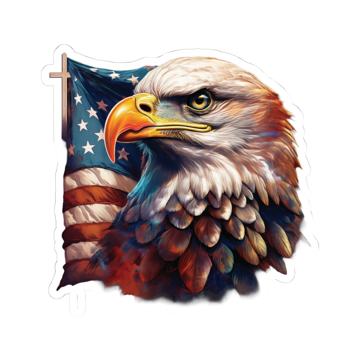 Patriotic American Flag Eagle Cross Decal, USA Pride and Faith Sticker