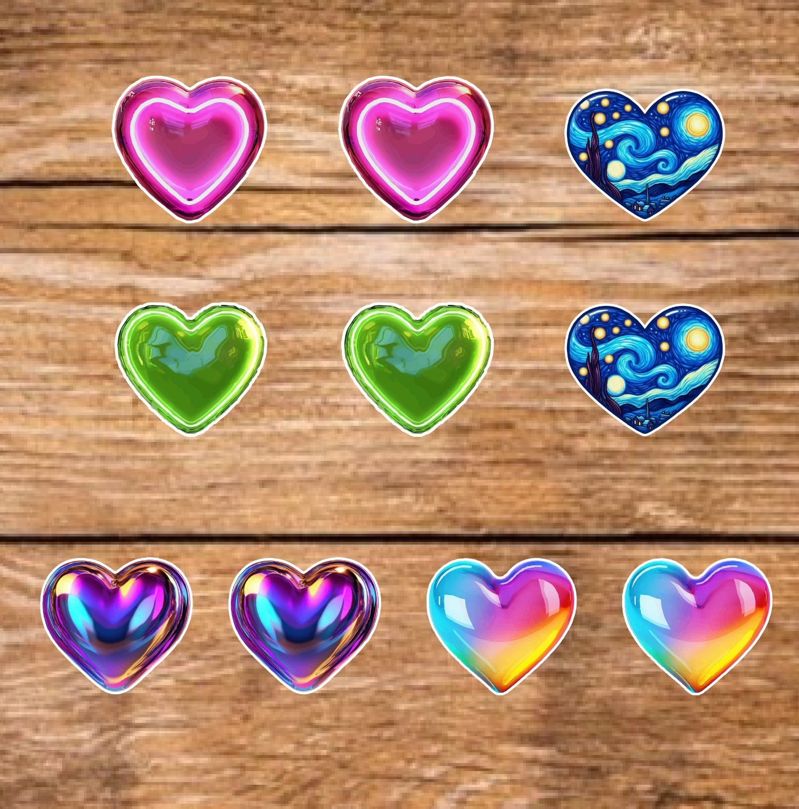Hearts – 2 Pages (20 Sticker Set) 2in, Waterproof, Glossy Finish Vinyl.