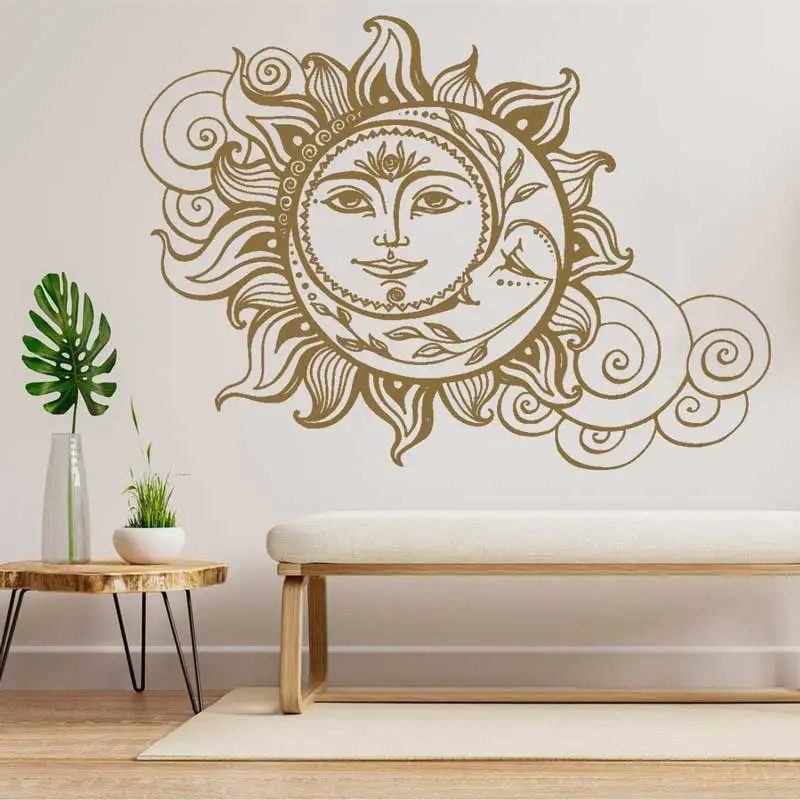 Sun Moon Wall Stickers Crescent Mandala Stickers Ethnic Symbols Decals Stickers