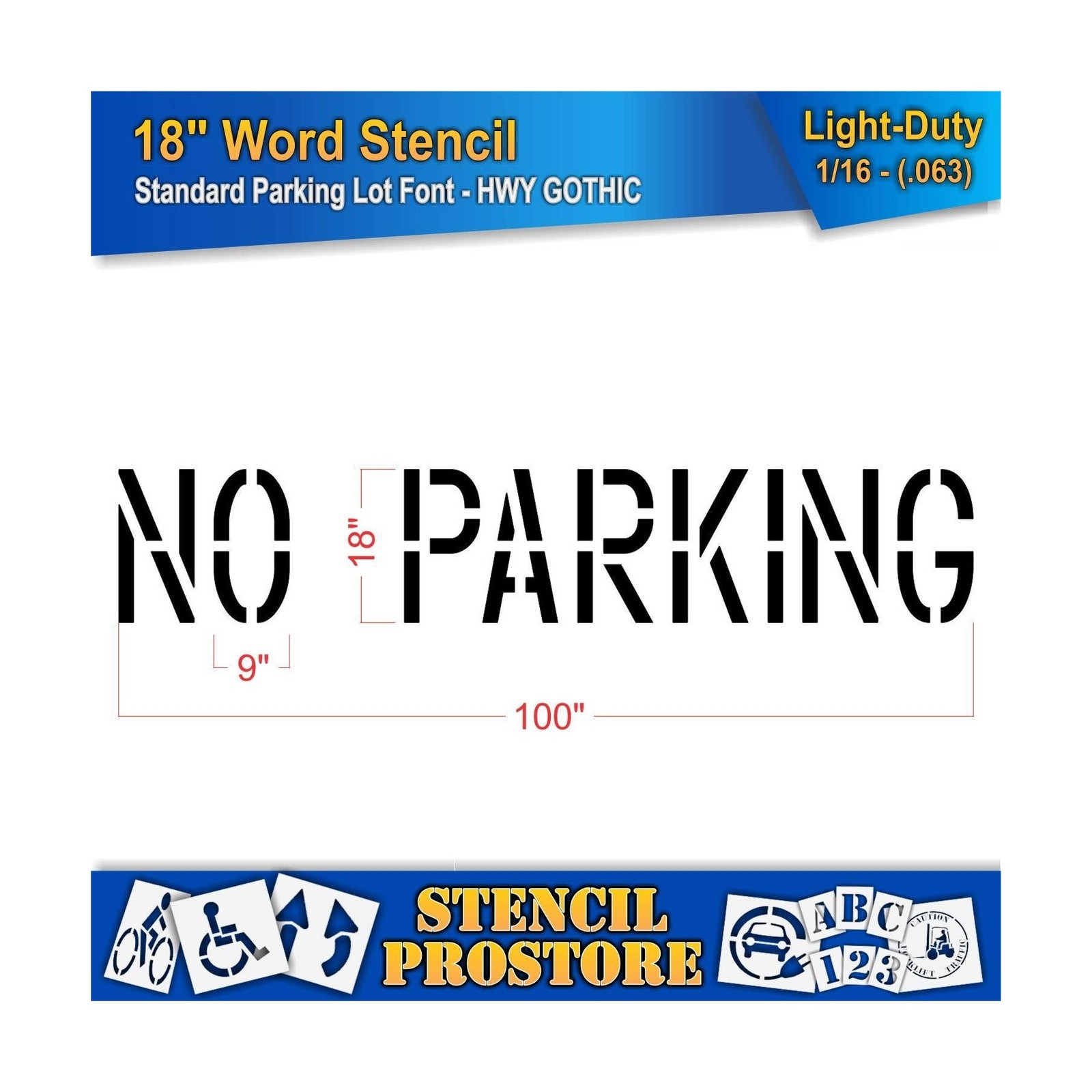 Pavement Marking Stencils – 18 inch NO Parking Stencil – 18″ x 99″ x 1/16” (…