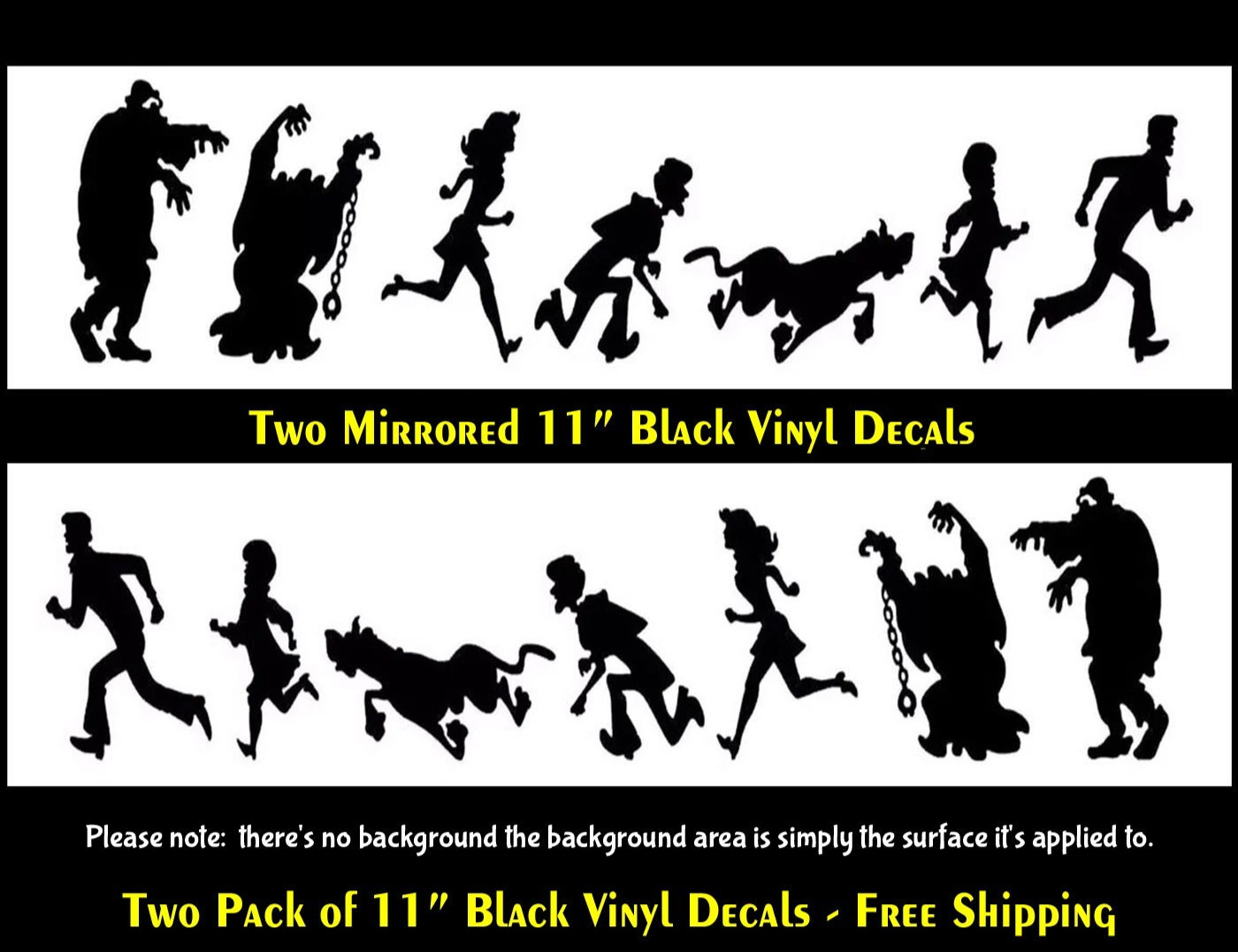 Scooby Doo Gang Two Mirrored 11″ Black Vinyl Decals Vehicle Bumper Door Trunk