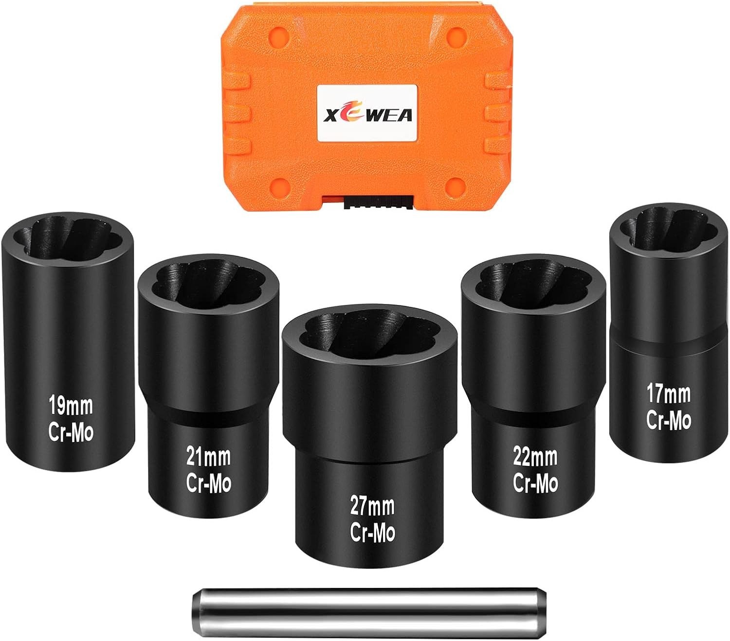 Twist Socket Set with Center Punch Bar, 6PCS 1/2″ Drive Metric Lug Nut Remove…