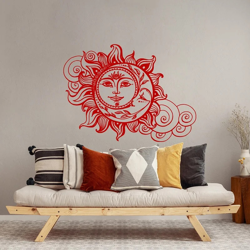 Sun Moon Wall Stickers Crescent Mandala Stickers Ethnic Symbols Decals Stickers