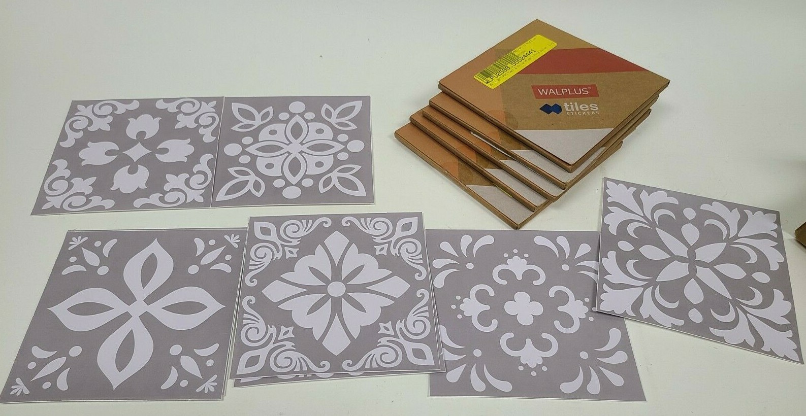 Walplus 24pcs 6″x6″ Andalu Light Grey Cement Spanish Tile Sticker Set