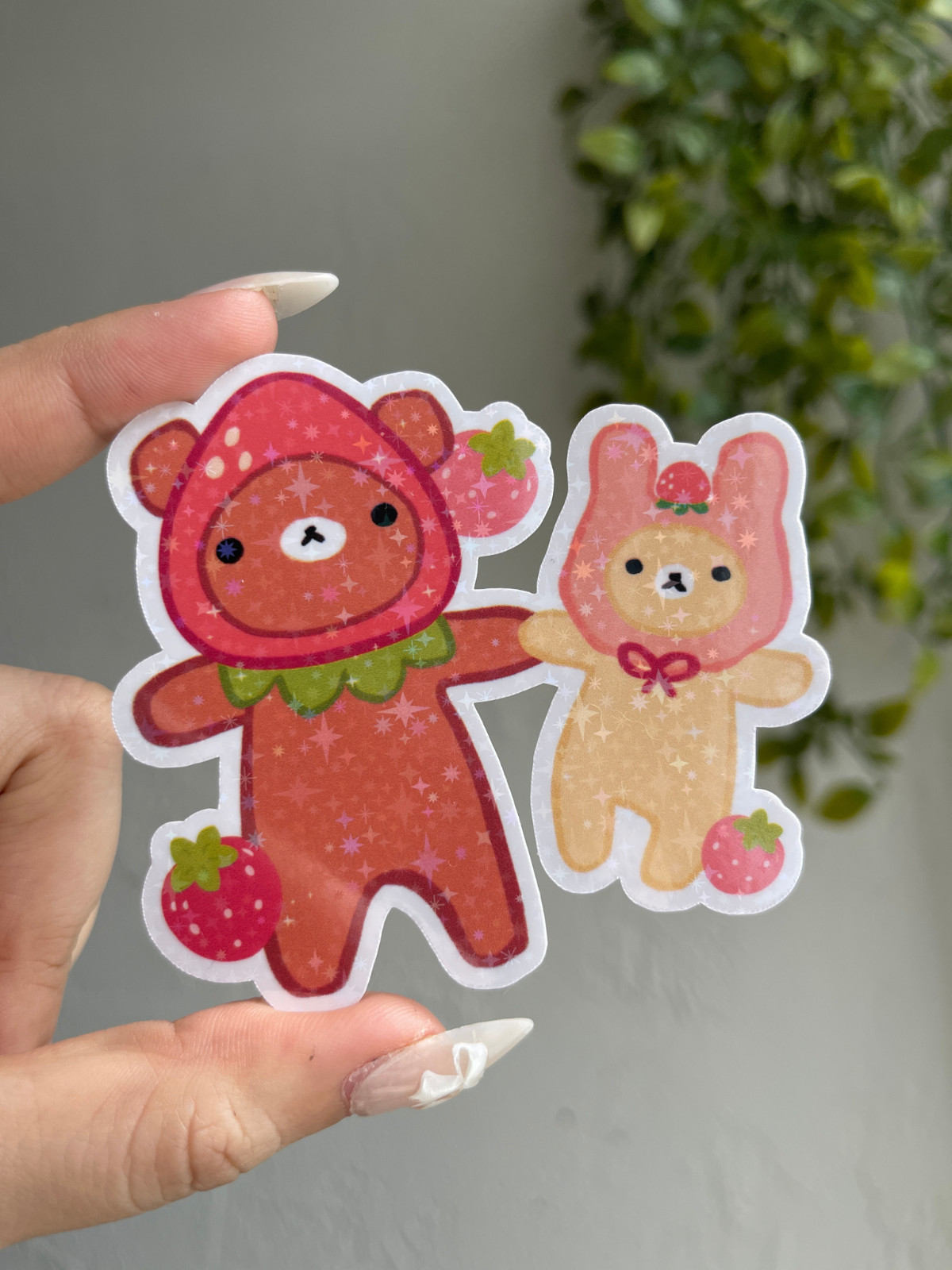 Strawberry Bears Sticker, Cute Vinyl Die Cut Sticker