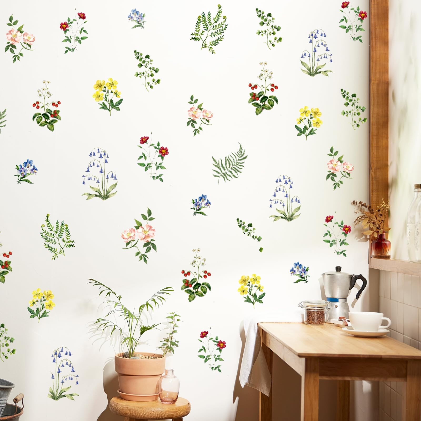 8 Sheets Spring Wall Stickers Vintage Floral Flower Wall Decals for Home Nurs…