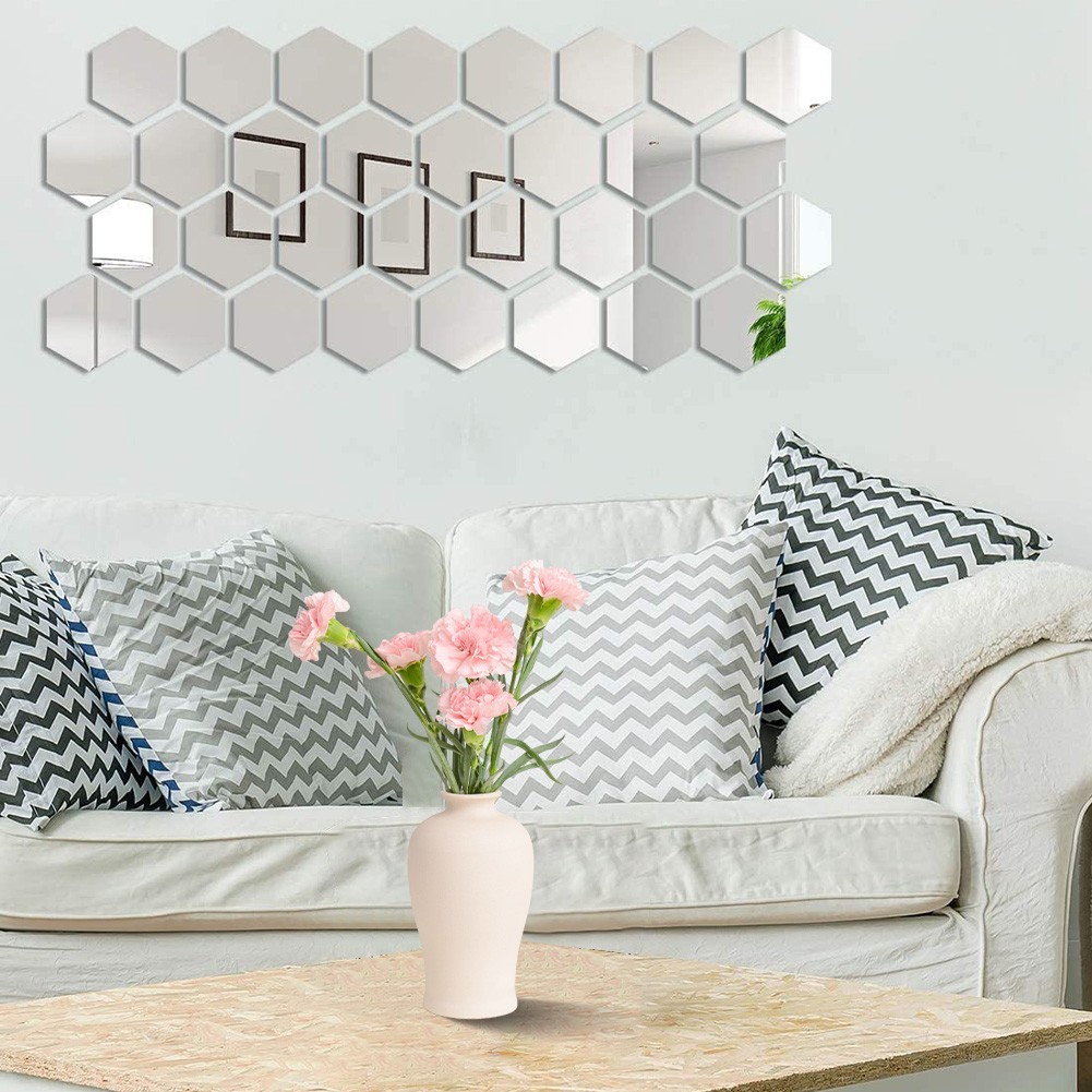 Hexagonal Mirror Wall Panels Set 32 PCS DIY Acrylic Home Wall Decoration