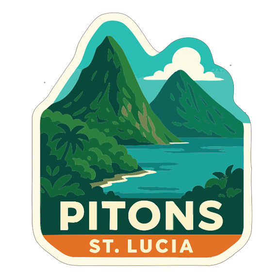Pitons St. Lucia Sticker Decal Vinyl Die-Cut Symbolic Landmark Design