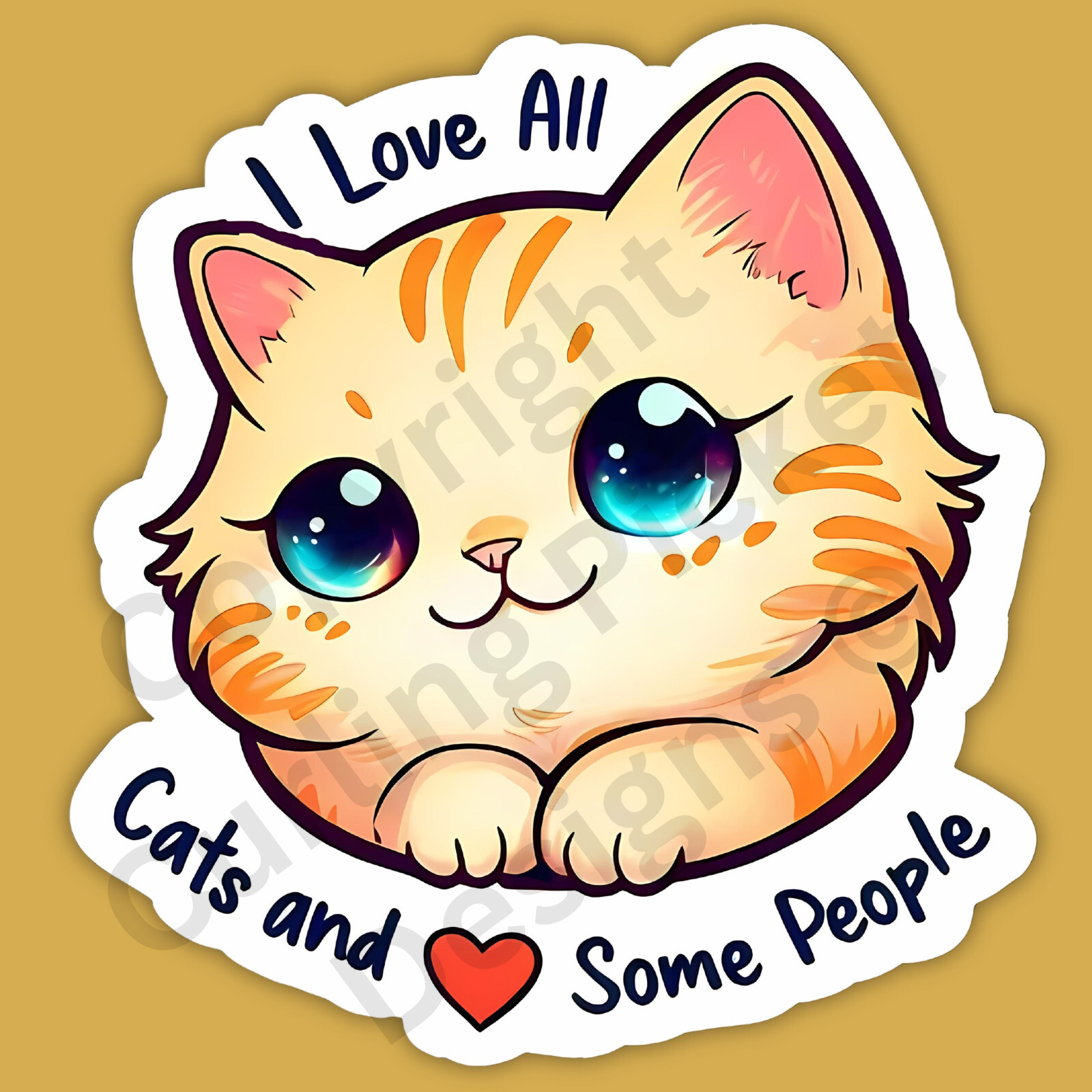 I Love All Cats and Some People Sarcastic Cute Funny Cat 3″ Vinyl Sticker