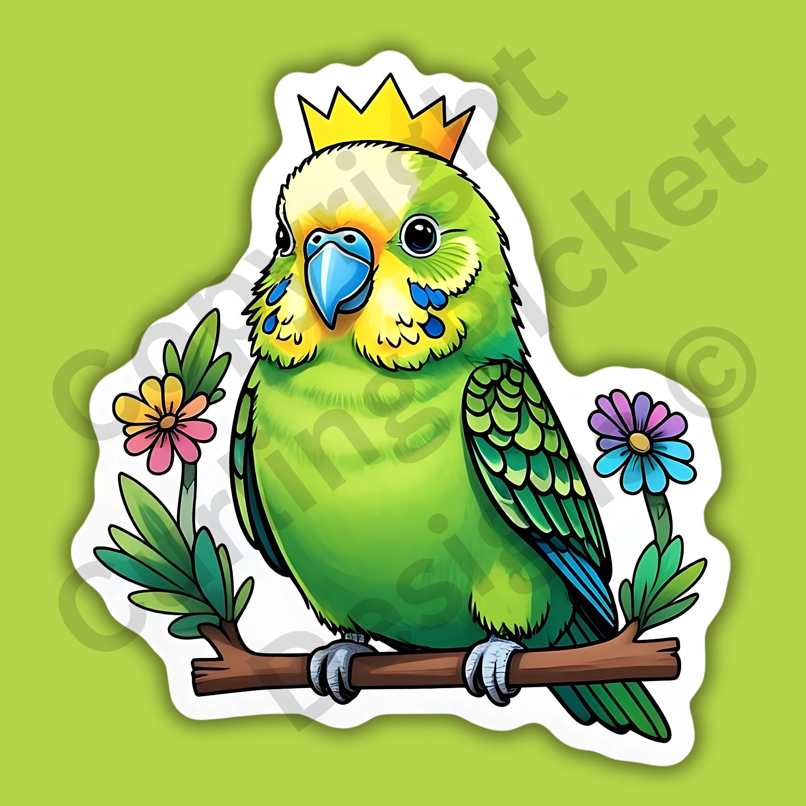 Parakeet Wearing A Crown Bird Budgie Parrot Cute Funny 3″ Vinyl Sticker